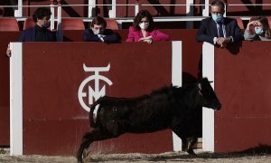 El alcalde de Madrid, José Luis Martínez-Almeida, y la presidenta de la Comunidad de Madrid, Isabel Díaz Ayuso durante una visita a la escuela regional de tauromaquia de la Venta de Batán.