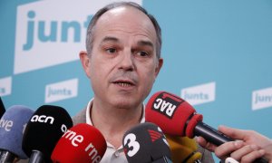 El secretari general de Junts, Jordi Turull, en una atenció als mitjans a la seu del partit.