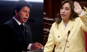 Imagen combinada del expresidente de Perú Pedro Castillo y la nueva presidenta, Dina Boluarte.