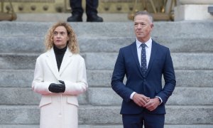 La presidenta del Congreso, Meritxell Batet y el presidente del Senado, Ander Gil, durante el acto institucional por el Día de la Constitución, en el Congreso de los Diputados, a 6 de diciembre de 2022, en Madrid (España).