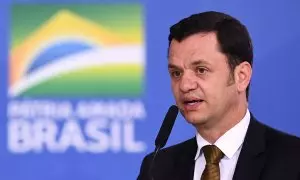 Foto de junio de 2022 del entonces ministro de Justicia brasileño, Anderson Torres, en una comparecencia en el Palacio Planalto, la sede del Gobiernoi, en Brasilia. AFP/EVARISTO SA