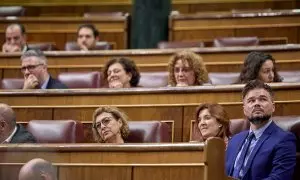 El portavoz de ERC en el Congreso de los Diputados, Gabriel Rufián, en una sesión plenaria, en el Congreso de los Diputados, a 15 de diciembre de 2022, en Madrid.