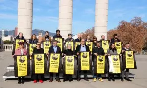 13/01/2023 - Representants de les entitats que convoquen la protesta contra la cimera hispano-francesa a Barcelona del proper dijous, 19 de gener.