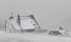 Aspecto que presenta este domingo el refugio de Belagua (Navarra)