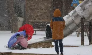 Un grup de nens jugant amb la neu