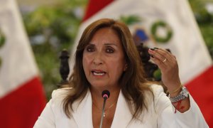 La presidenta del Perú, Dina Boluarte, habla durante una rueda de prensa en Lima, a 24 de enero de 2023.