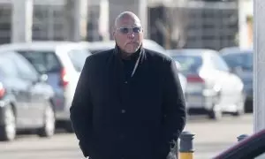 Frank Hannebuth, líder del grupo en Hannover y considerado como uno de los principales dirigentes de los 'Hells Angels' en Europa, a salida del juicio en la Audiencia Nacional de San Fernando de Henares, a 23 de enero de 2023, en San Fernando de Henares,