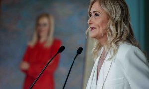 La expresidenta de la Comunidad de Madrid Cristina Cifuentes interviene tras descubrir su retrato institucional, en la Real Casa de Correos, a 29 de septiembre de 2022, en Madrid (España)