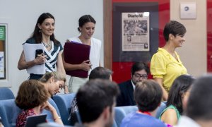 La ministra de Justicia, Pilar Llop; la ministra Portavoz, Isabel Rodríguez y la ministra de Igualdad, Irene Montero, durante una rueda de prensa posterior a la reunión del Consejo de Ministros, en el Palacio de La Moncloa, a 30 de agosto de 2022