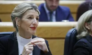 La vicepresidenta segunda del Gobierno, Yolanda Diaz, durante un pleno del Senado, a 31 de enero de 2023.