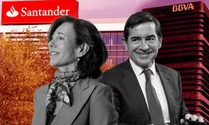 Ilustración de Ana Patricia Botín, presidente del banco Santander, y Carlos Torres, presidente del BBVA.