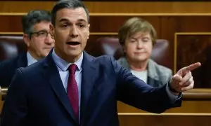 08/02/2023.- El presidente del Ejecutivo, Pedro Sánchez, interviene durante la sesión de control al Gobierno este miércoles en el Congreso. EFE/ Mariscal