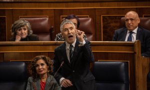 El ministro de Interior, Fernando Grande-Marlaska, interviene durante una sesión de control al Gobierno, en el Congreso de los Diputados.