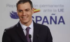 El presidente del Gobierno, Pedro Sánchez, ofrece una rueda de prensa en Bruselas este 10 de febrero de 2023.