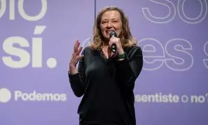 La delegada del Gobierno contra la Violencia de Género, Vicky Rosell, interviene en el Círculo de Bellas Artes, a 5 de febrero de 2023, en Madrid.