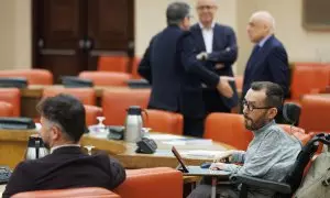 14/02/2023.- Los portavoces de ERC y Unidas Podemos en el Congreso, Gabriel Rufián y Pablo Echenique durante la reunión de la Junta de Portavoces de este martes. Eduardo Parra / Europa Press