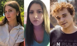 Los tres jóvenes  que han dado sus testimonios: Mila Zurbriggen (i), Abi Franzutti (c) y Vancis Roda (d)