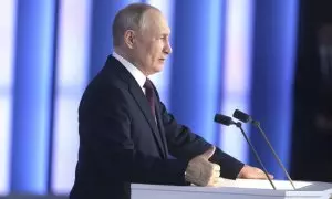 Putin durante el discurso anual en Moscú, Rusia