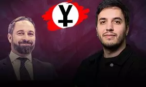 Ilustración de Santiago Abascal y el logo del Yunque. Al lado, el periodista Chema Molina.