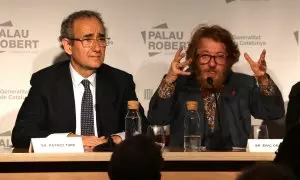 El president del Gremi de Llibreters, Èric del Arco, i el de la Cambra del Llibre, Patrici Tixis, donen detalls del Sant Jordi 2023.