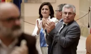 Imagen de la presidenta de La Rioja, Concha Andreu, tras la aprobación de la primera ley de salud mental del país, a 16 de marzo de 2023.