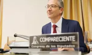 El gobernador del Banco de España, Pablo Hernández de Cos, durante una comparecencia en la Comisión de Asuntos Económicos del Congreso de los Diputados. E.P./Eduardo Parra