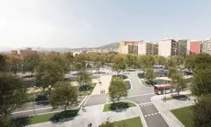 Render de la proposta de reurbanització de la Meridiana amb l'enderrocament del pont del Dragó