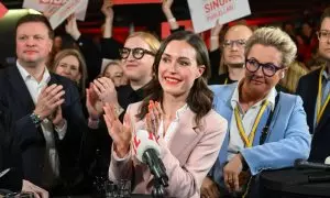 La Primera ministra de Finlandia y líder del Partido Social Demócrata, Sanna Marin, durante la jornada de elecciones parlamentarias en Finlandia.