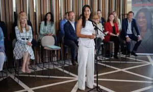 La candidata de Ciudadanos (Cs) a la Alcaldía de Madrid, Begoña Villacís, presenta la lista electoral con la que concurrirá a las próximas elecciones municipales, en Ginkgo Restaurant & Sky Bar del Hotel VP Plaza España, a 11 de abril de 2023, en Madrid (