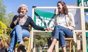 La candidata a la presidencia de la Comunidad y portavoz de Más Madrid, Mónica García, interviene en la presentación del proyecto de viviendas alternativas para mayores por Más Madrid, a 19 de abril de 2023, en Madrid (España).