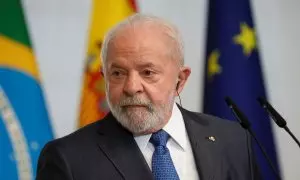 El presidente de Brasil.  Luiz Inacio Lula da Silva, durante la rueda de prensa conjunta en el Palacio de la Moncloa con el presidente del Gobierno, Pedro Sánchez. REUTERS/Juan Medina