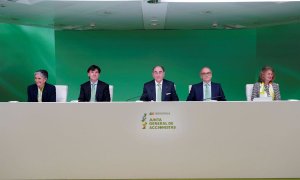 Los miembros del consejo de administración de Iberdrola durante la junta general de accionistas de la energética, celebrada en Bilbao.