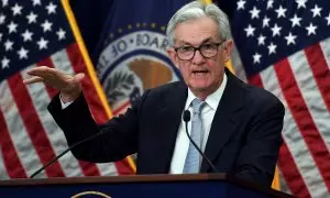 El presidente de la Junta de la Reserva Federal, Jerome Powell, durante una conferencia de prensa en Washington, DC, el 22 de marzo de 2023.