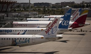 Varios aviones de Air Europa en la terminal T4 del Aeropuerto Adolfo Suárez Madrid-Barajas, a 21 de mayo de 2021.