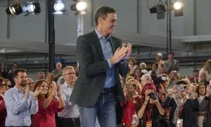 El secretario general del PSOE y presidente del Gobierno, Pedro Sánchez, durante un mitin del PSOE en Valladolid, a 21 de mayo de 2023