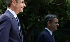 El primer ministro griego, Kyriakos Mitsotakis, en el Palacio Presidencial, tras recibir el mandato oficial para tratar de formar un gobierno de coalición después de las elecciones generales, en Atenas, a 22 de mayo de 2023.