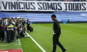 El jugador del Real Madrid Vinicius Jr en el estadio Santiago Bernabéu de Madrid, a 24 de mayo de 2023.