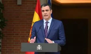 El presidente del Gobierno, Pedro Sánchez, este lunes en Moncloa.