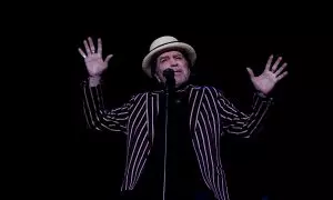 El cantante Joaquín Sabina durante una actuación en el Wizink Center, a 23 de mayo de 2023, en Madrid.