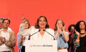 La alcaldesa de Barcelona, Ada Colau, durante el recuento de votos en la jornada electoral del 28M.