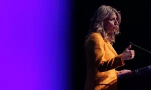 La vicepresidenta segunda y líder de Sumar, Yolanda Díaz, durante un acto celebrado en Madrid, a 5 de junio de 2023.