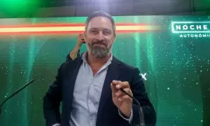 El líder de Vox, Santiago Abascal, en una imagen de archivo tomada el pasado 28 de mayo de 2023 durante el seguimiento de las elecciones municipales en la sede nacional del partido, en Madrid