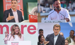 22/06/2023 Pedro Sánchez, Santiago Abascal, Yolanda Díaz y Alberto Núñez Feijóo en actos de sus partidos.