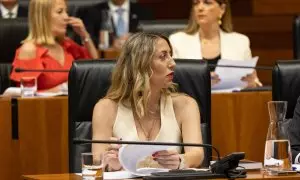 La presidenta del PP de Extremadura, María Guardiola, durante la constitución de la Asamblea de Extremadura, a 20 de junio de 2023, en Mérida.