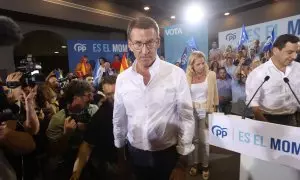 El líder del Partido Popular, Alberto Núñez Feijóo, durante un acto de campaña electoral del Partido Popular, a 11 de julio de 2023, en Cádiz.