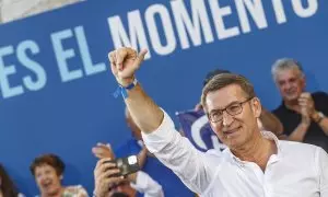 Alberto Núñez Feijóo, durante el acto electoral que los populares han celebrado este jueves 13 de julio de 2023 en Burgos.