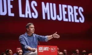 15/07/2023 - El presidente del Gobierno de España, y candidato a la reelección, Pedro Sánchez, interviene durante un mitin electoral en el Palacio de Congresos, a 15 de julio de 2023, en València.