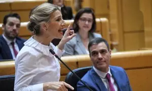 Pedro Sánchez y Yolanda Díaz en el Senado