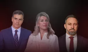 Imagen combinada de Pedro Sánchez, Yolanda Díaz y Santiago Abascal.