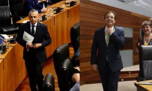 Ángel Pelayo Gordillo y Guillermo Fernández Vara, a 14 de julio de 2023 en la Asamblea de Extremadura